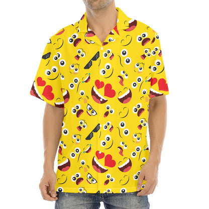 Funny Emoji Pattern Print Aloha Shirt