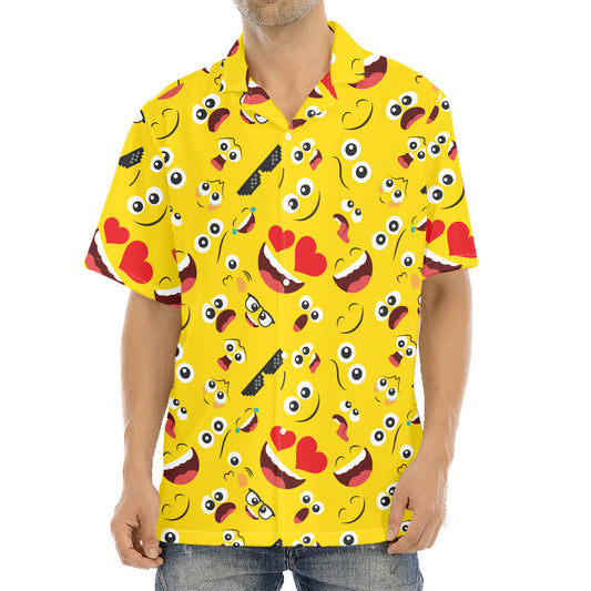 Funny Emoji Pattern Print Aloha Shirt