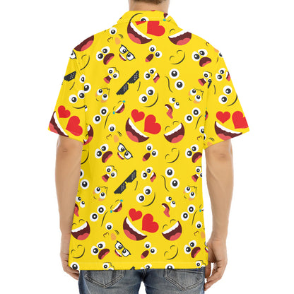 Funny Emoji Pattern Print Aloha Shirt