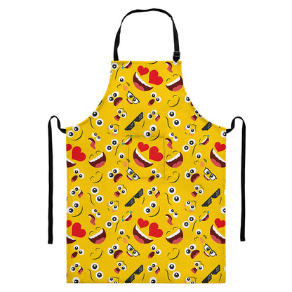 Funny Emoji Pattern Print Bib Apron With Pocket