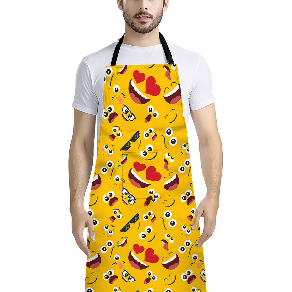 Funny Emoji Pattern Print Bib Apron With Pocket