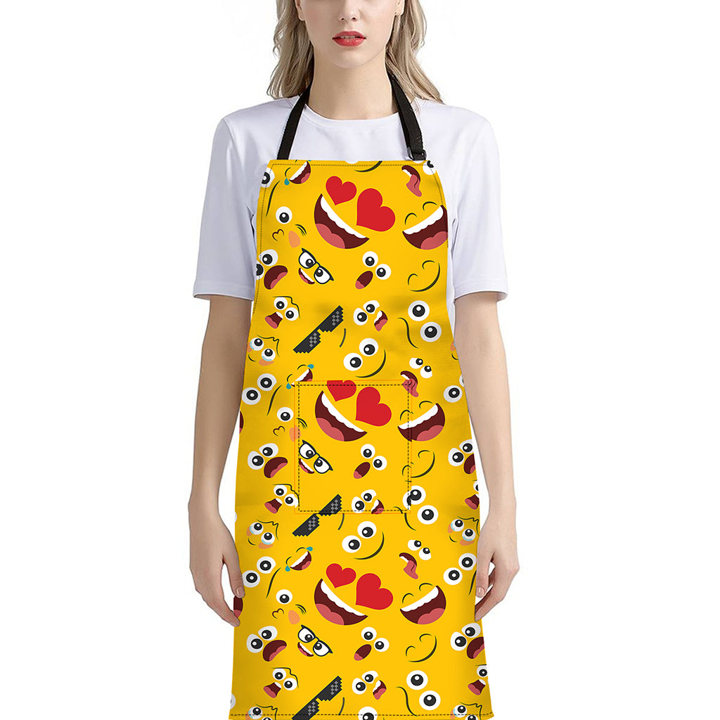 Funny Emoji Pattern Print Bib Apron With Pocket