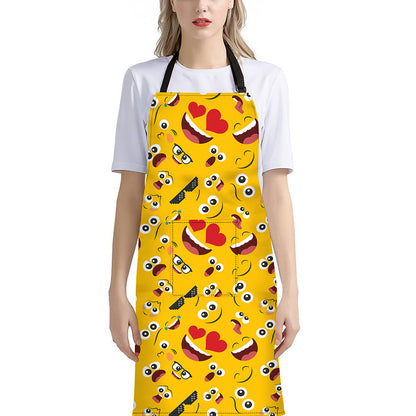 Funny Emoji Pattern Print Bib Apron With Pocket