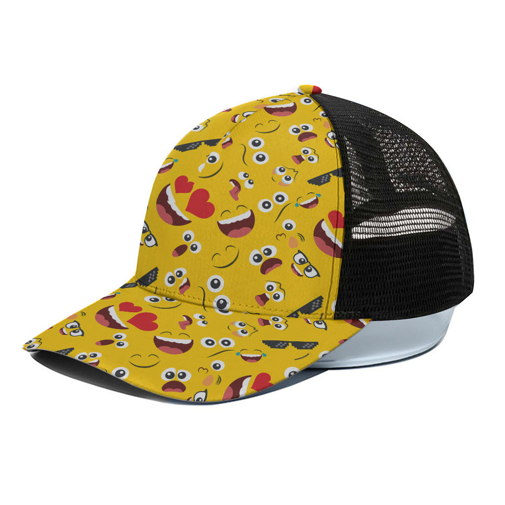 Funny Emoji Pattern Print Black Mesh Trucker Cap