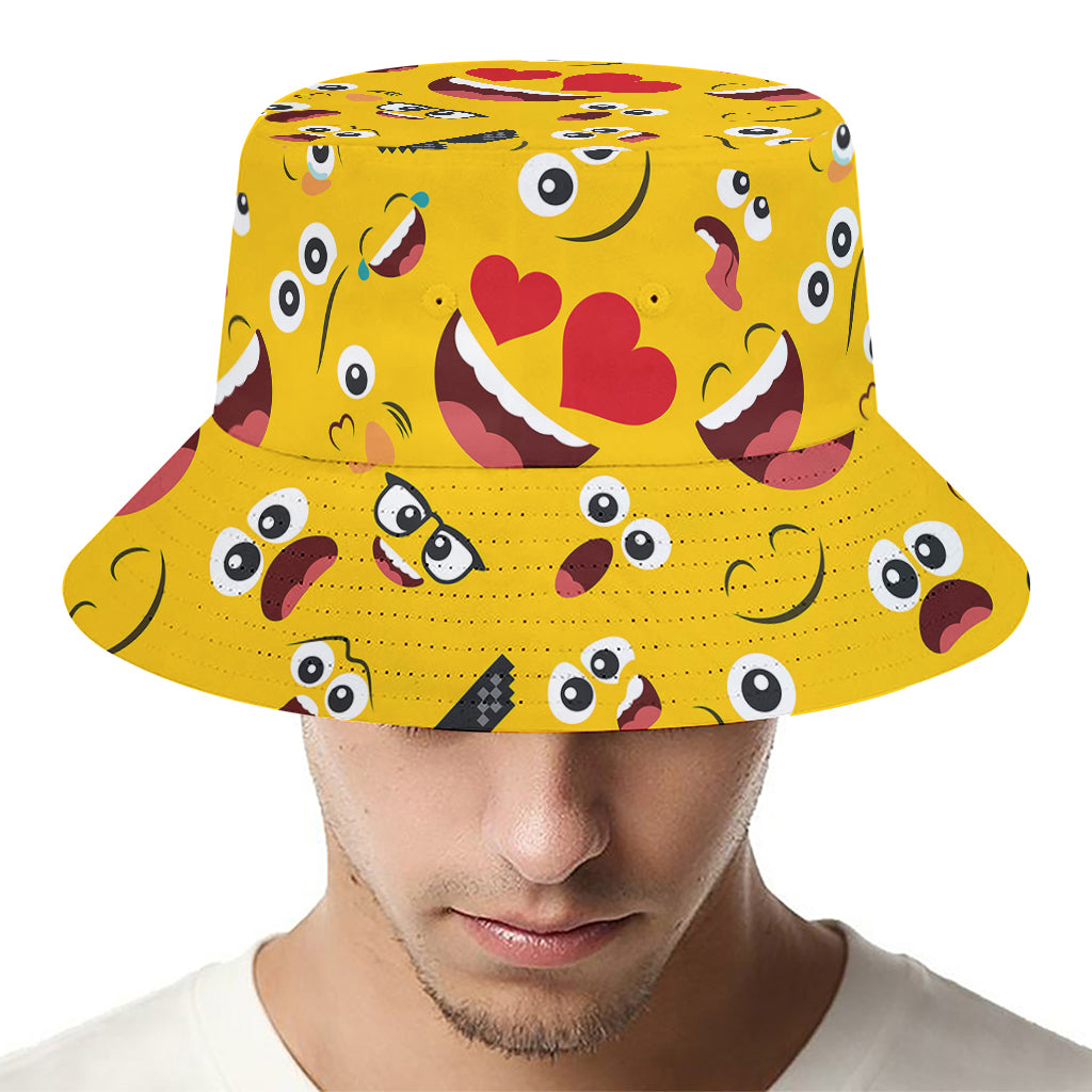 Funny Emoji Pattern Print Bucket Hat