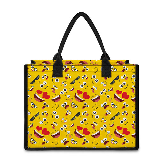 Funny Emoji Pattern Print Canvas Tote Bag