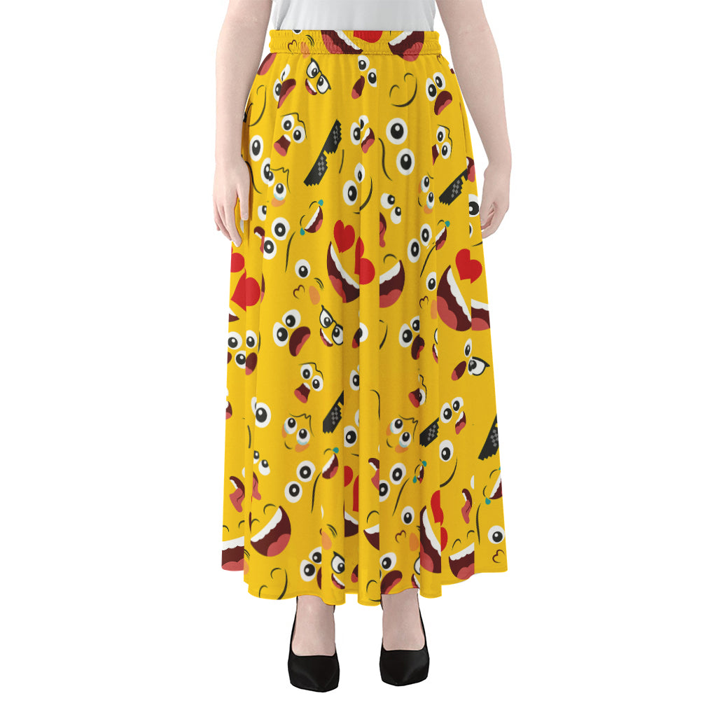 Funny Emoji Pattern Print Chiffon Maxi Skirt