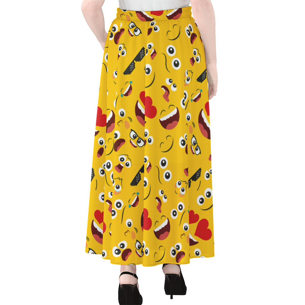 Funny Emoji Pattern Print Chiffon Maxi Skirt