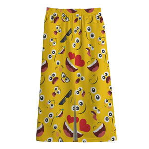 Funny Emoji Pattern Print Cotton Front Slit Maxi Skirt