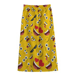 Funny Emoji Pattern Print Cotton Front Slit Maxi Skirt