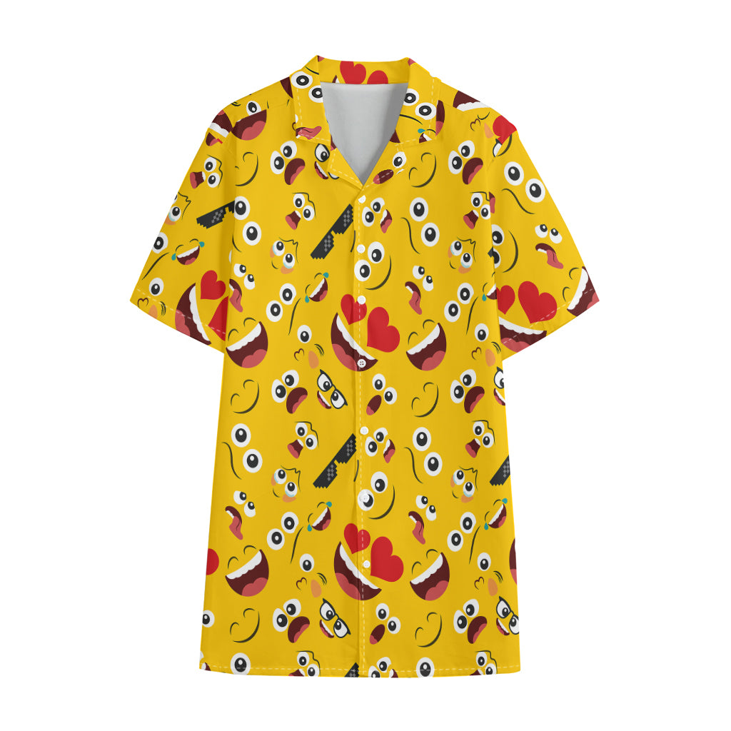 Funny Emoji Pattern Print Cotton Hawaiian Shirt
