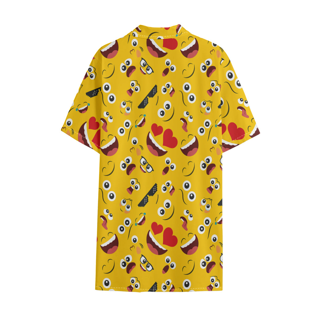 Funny Emoji Pattern Print Cotton Hawaiian Shirt