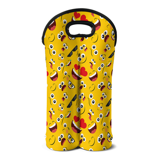 Funny Emoji Pattern Print Double Neoprene Wine Tote
