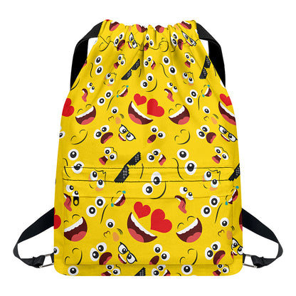 Funny Emoji Pattern Print Drawstring Backpack