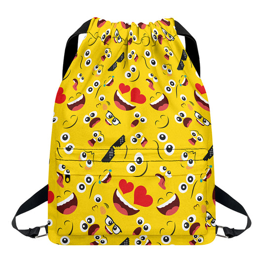Funny Emoji Pattern Print Drawstring Backpack