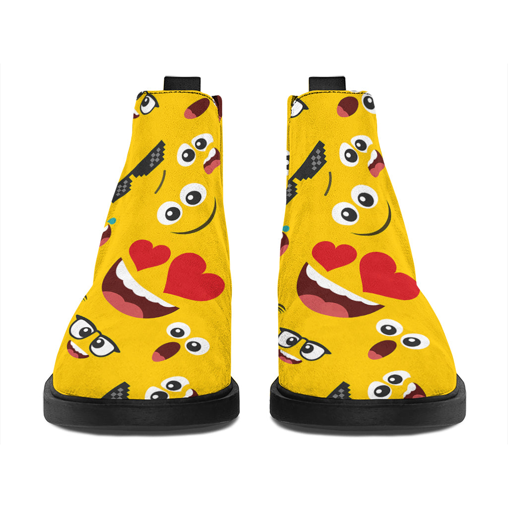 Funny Emoji Pattern Print Flat Ankle Boots