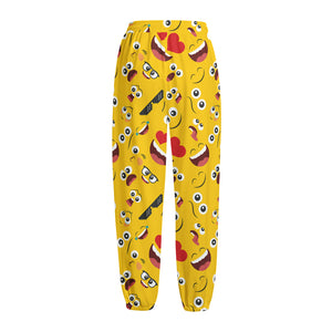 Funny Emoji Pattern Print Fleece Lined Knit Pants