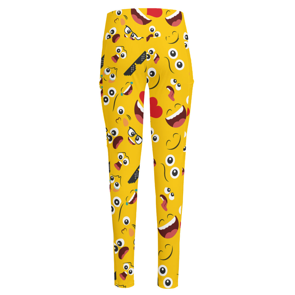 Funny Emoji Pattern Print High-Waisted Pocket Leggings