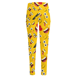 Funny Emoji Pattern Print High-Waisted Pocket Leggings