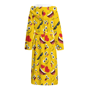 Funny Emoji Pattern Print Hooded Bathrobe