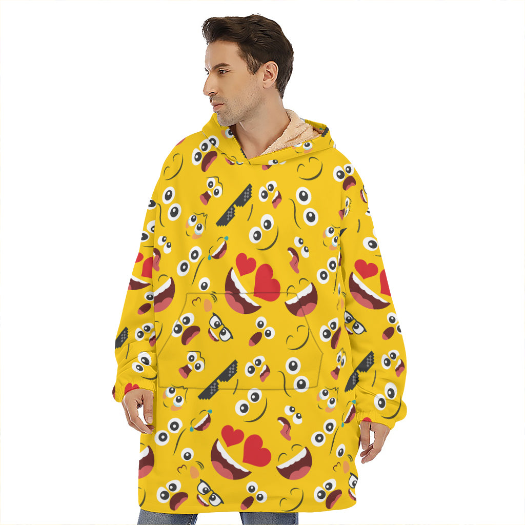 Funny Emoji Pattern Print Hoodie Blanket