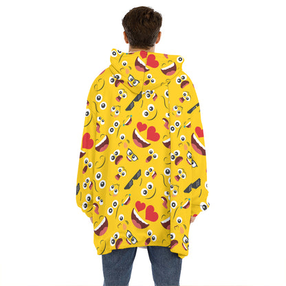 Funny Emoji Pattern Print Hoodie Blanket