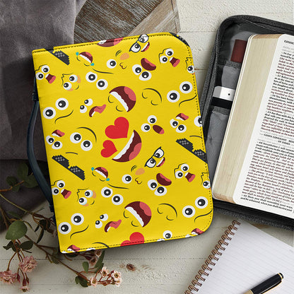 Funny Emoji Pattern Print Leather Bible Cover