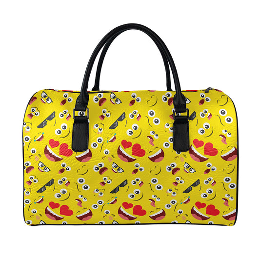 Funny Emoji Pattern Print Leather Duffle Bag