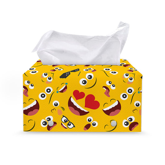 Funny Emoji Pattern Print Leather Tissue Box Cover