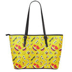 Funny Emoji Pattern Print Leather Tote Bag