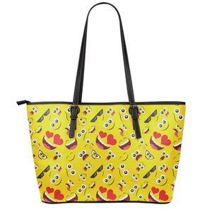 Funny Emoji Pattern Print Leather Tote Bag