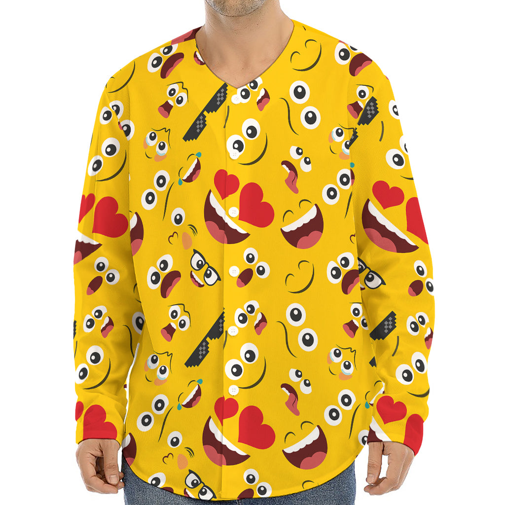 Funny Emoji Pattern Print Long Sleeve Baseball Jersey