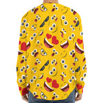 Funny Emoji Pattern Print Long Sleeve Baseball Jersey