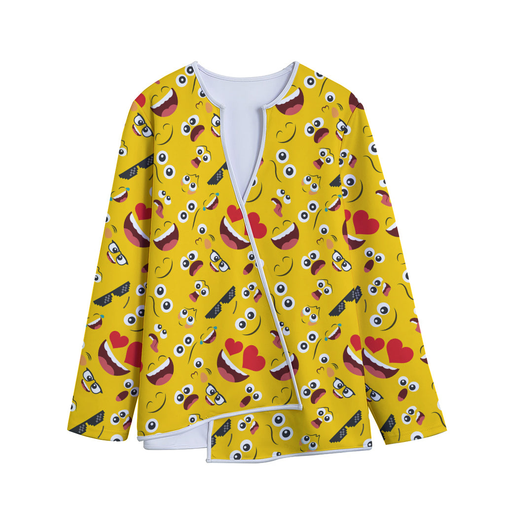 Funny Emoji Pattern Print Long Sleeve Short Coat