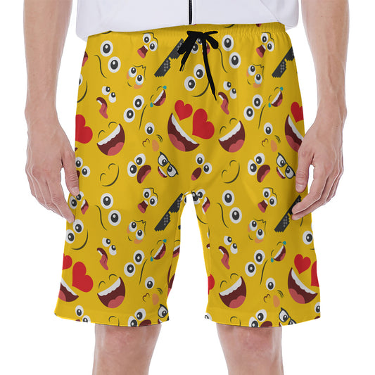 Funny Emoji Pattern Print Men's Beach Shorts