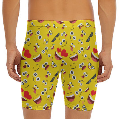 Funny Emoji Pattern Print Men's Long Boxer Briefs