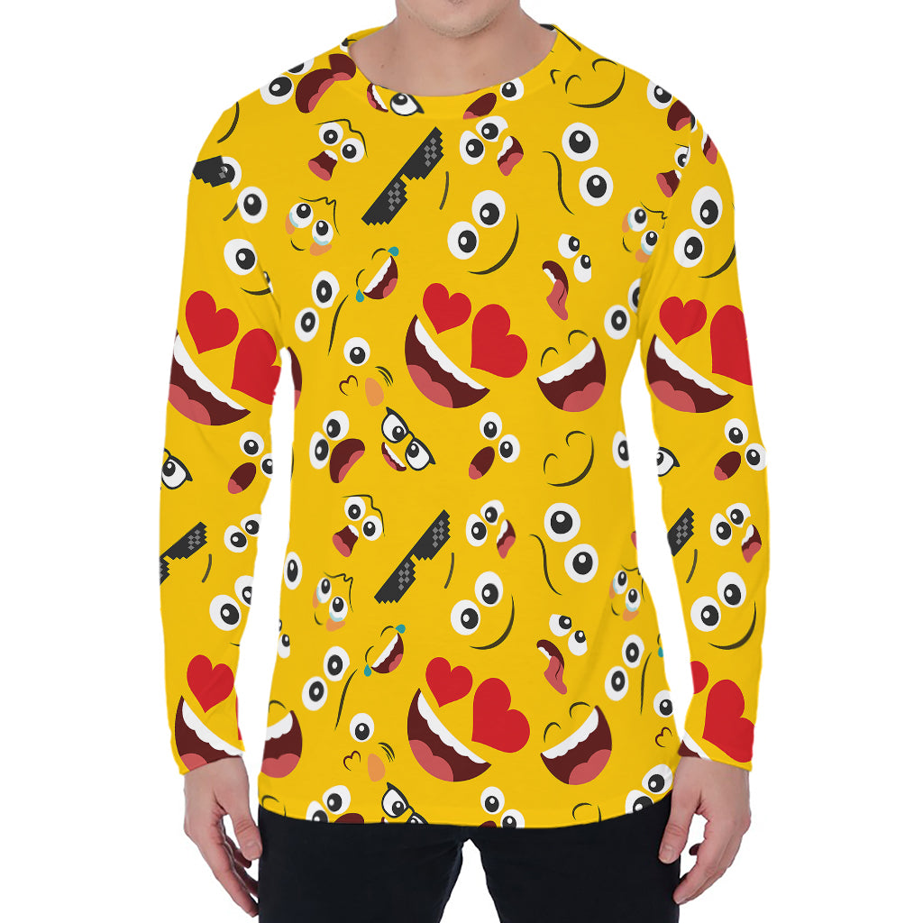 Funny Emoji Pattern Print Men's Long Sleeve T-Shirt