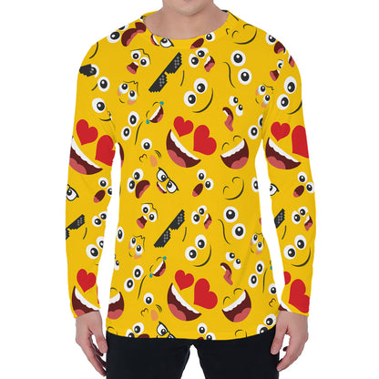 Funny Emoji Pattern Print Men's Long Sleeve T-Shirt