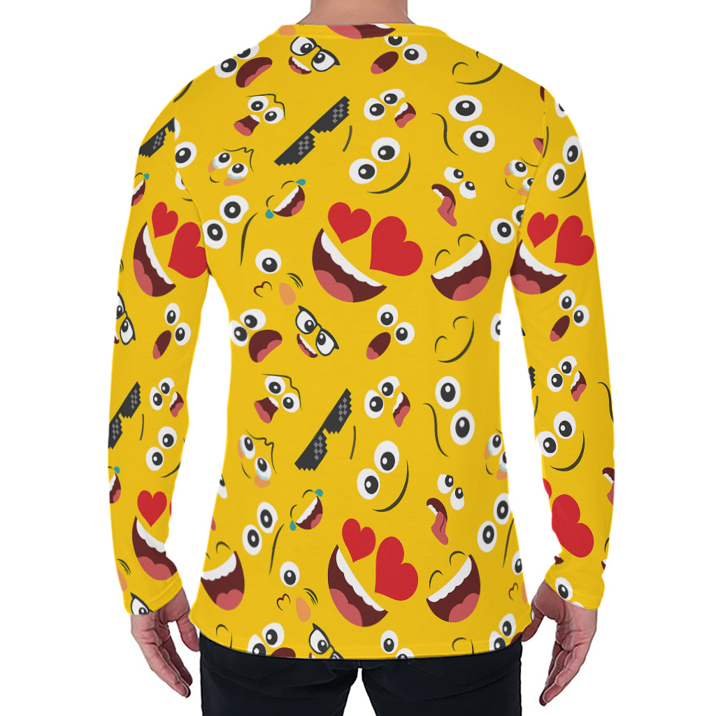 Funny Emoji Pattern Print Men's Long Sleeve T-Shirt