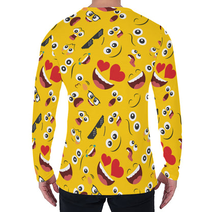 Funny Emoji Pattern Print Men's Long Sleeve T-Shirt