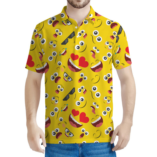Funny Emoji Pattern Print Men's Polo Shirt