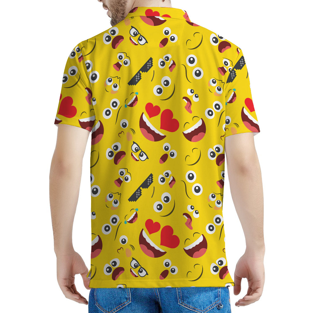 Funny Emoji Pattern Print Men's Polo Shirt