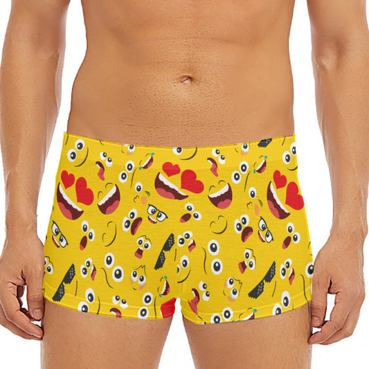 Funny Emoji Pattern Print Men's Short Boxer Briefs