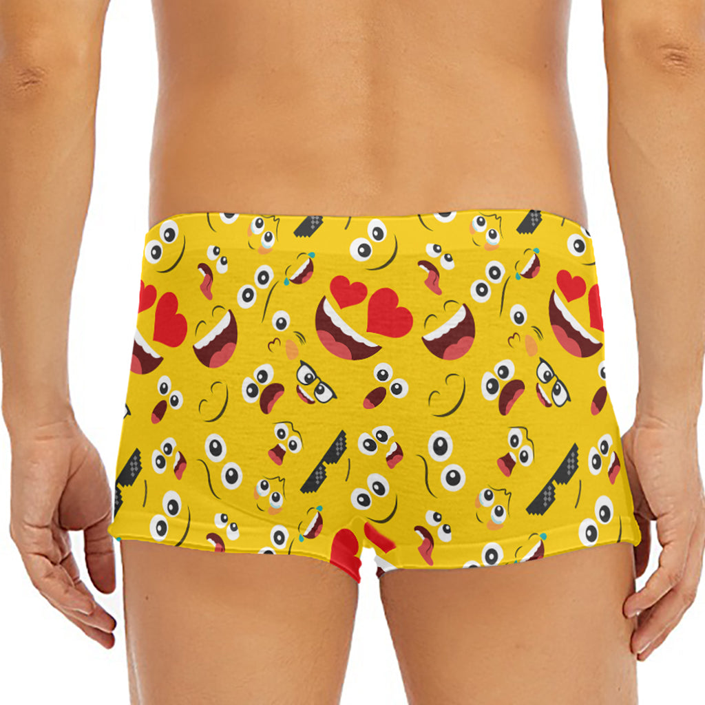 Funny Emoji Pattern Print Men's Short Boxer Briefs