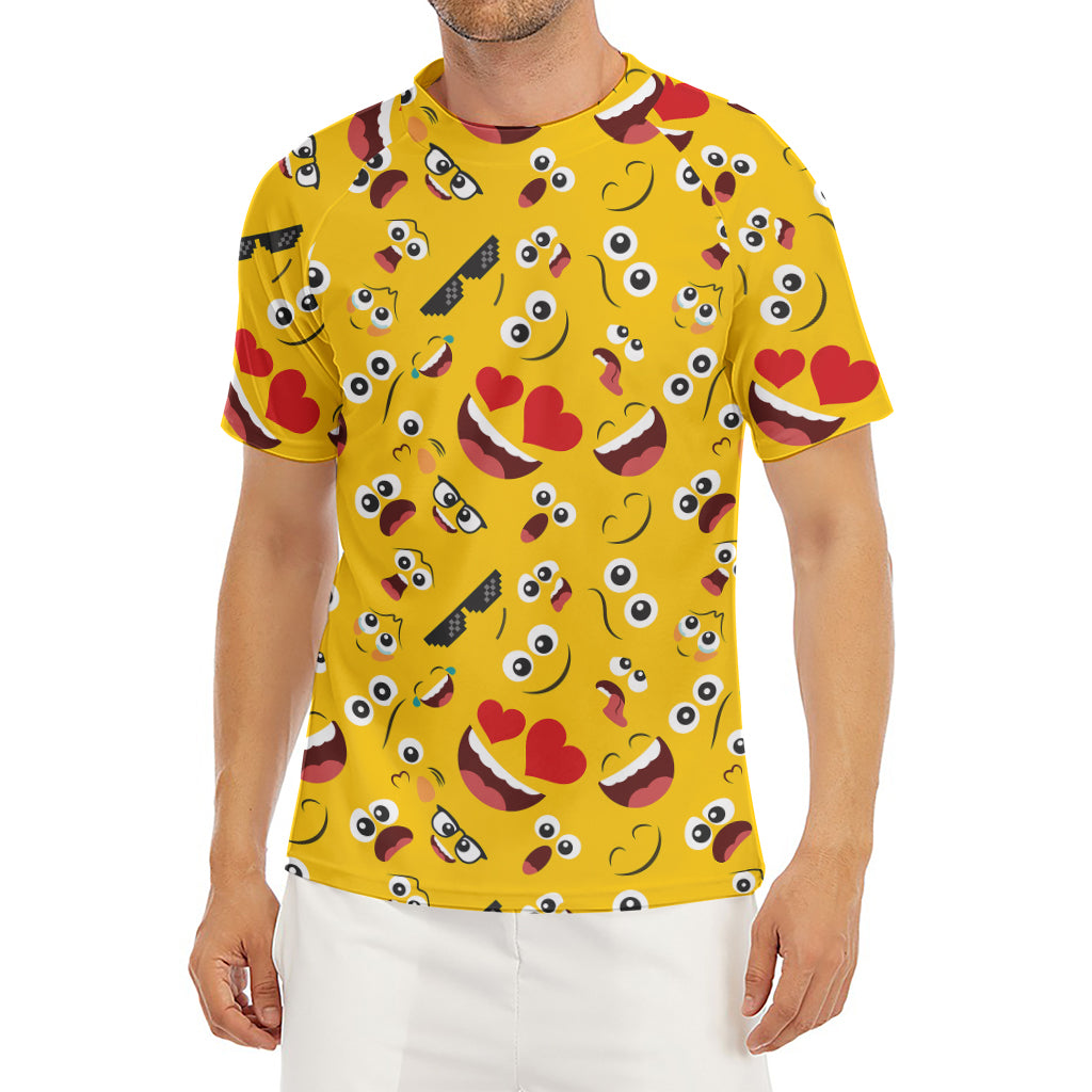 Funny Emoji Pattern Print Men's Short Sleeve Rash Guard