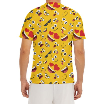 Funny Emoji Pattern Print Men's Short Sleeve Rash Guard