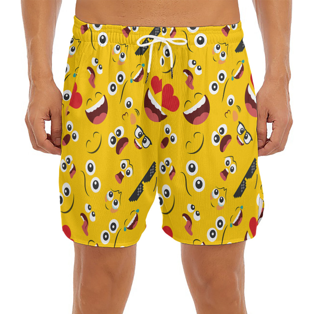 Funny Emoji Pattern Print Men's Split Running Shorts