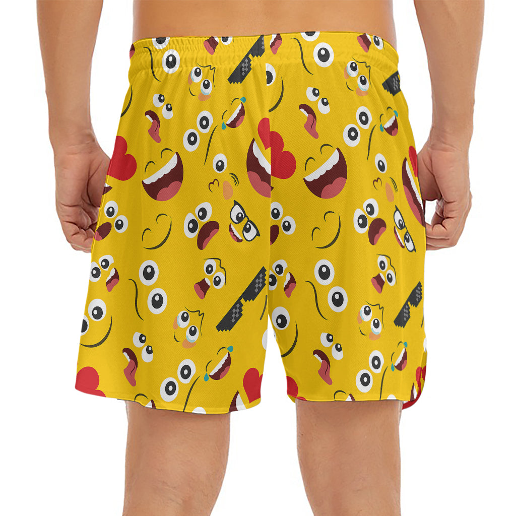 Funny Emoji Pattern Print Men's Split Running Shorts