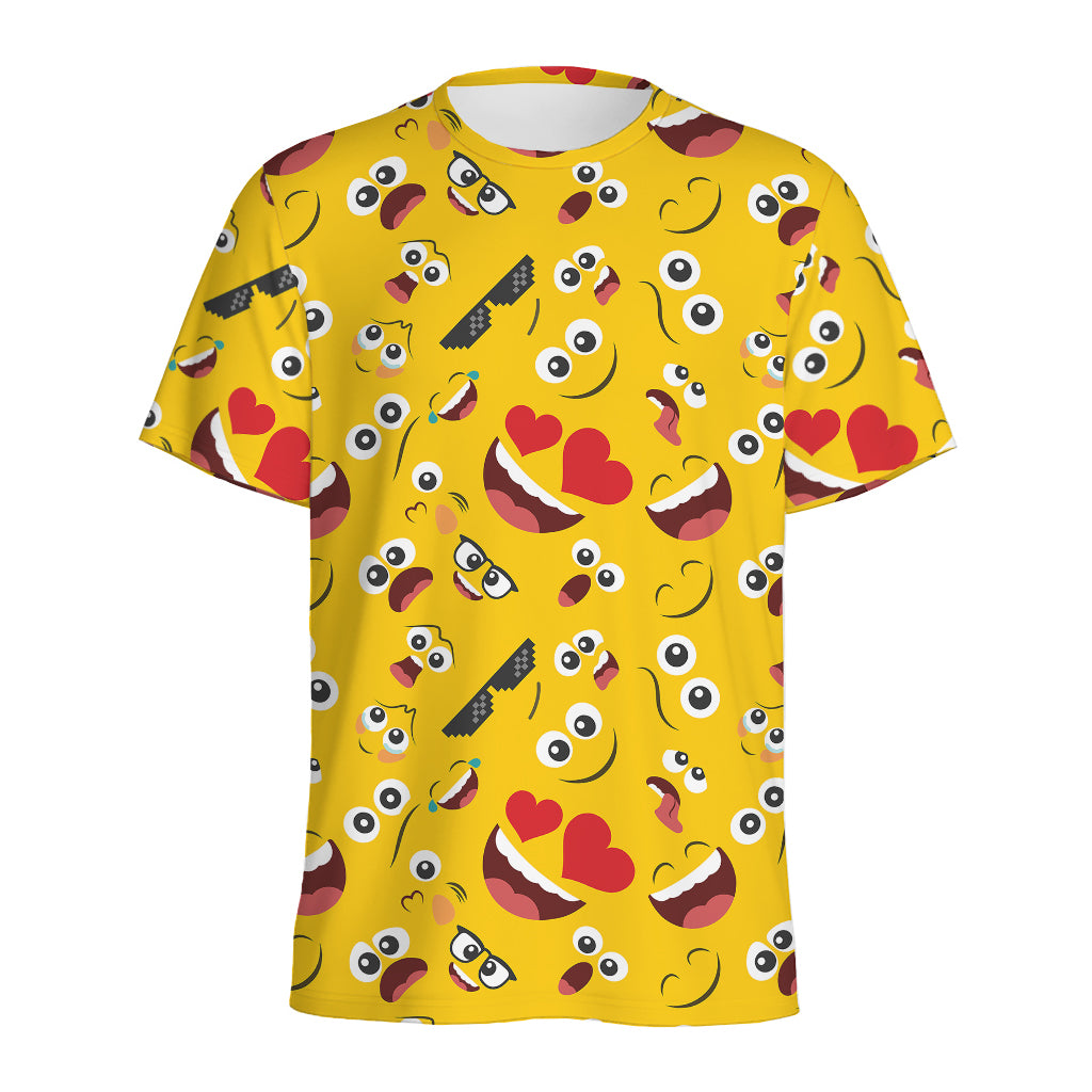 Funny Emoji Pattern Print Men's Sports T-Shirt
