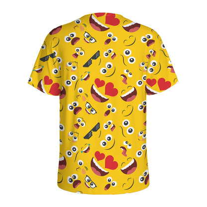 Funny Emoji Pattern Print Men's Sports T-Shirt